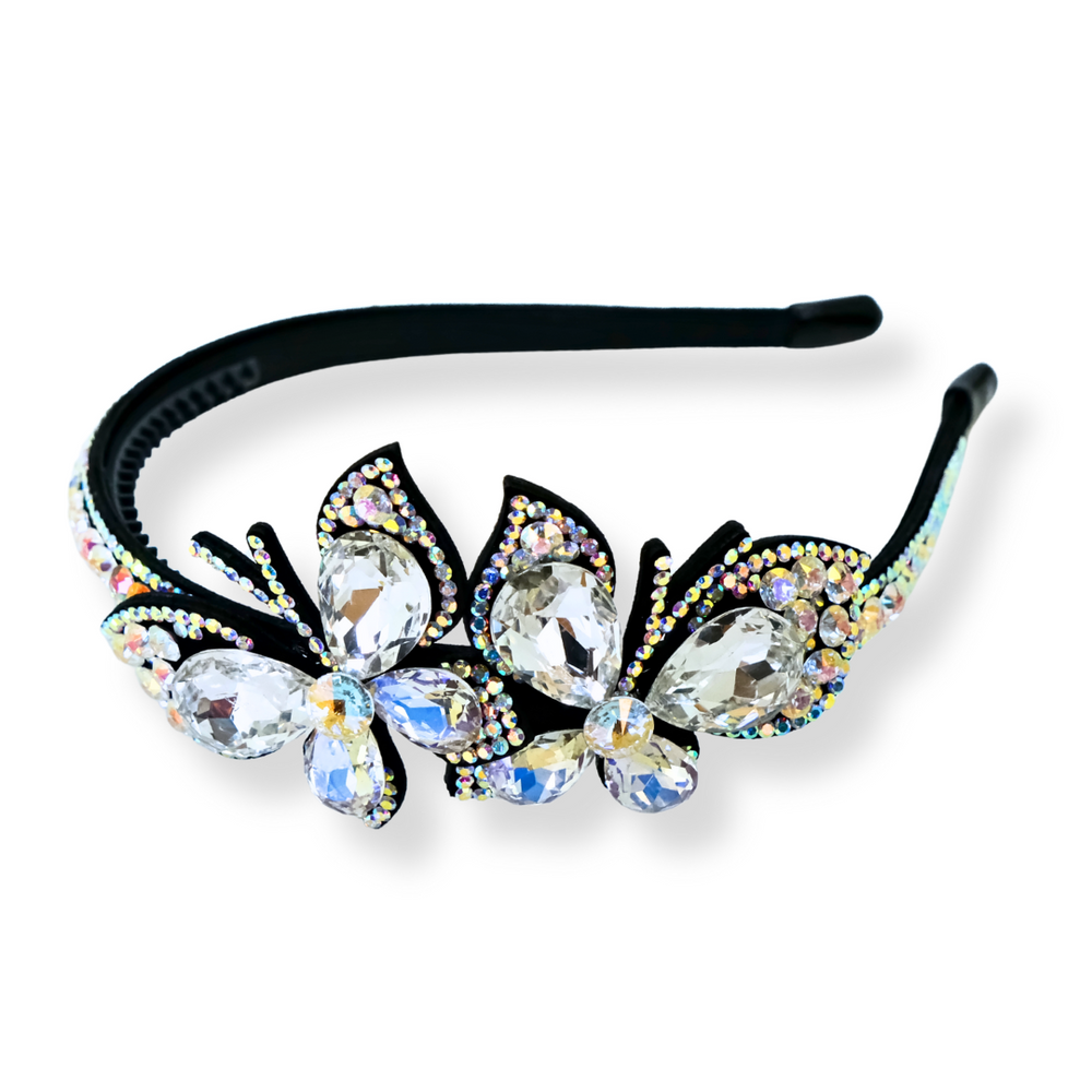 Black & White Crystal Butterflies Hair Headband-Boutique White Black Butterfly Flower Crown Headband (monarch  main image 4