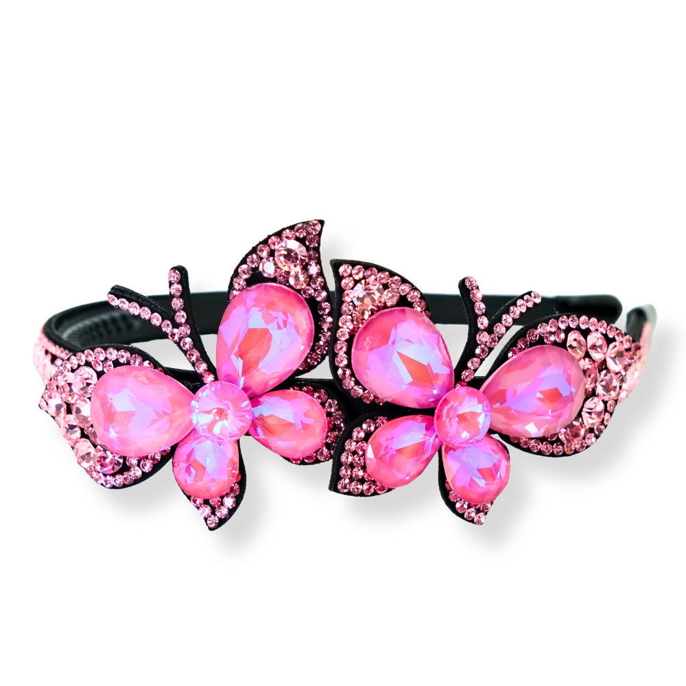 NEW Pink Butterfly Floral Crystal Stone Headband PINK BUTTERFLY EMBELLISHED KNOT HEADBAND – Natural stone  main image 4