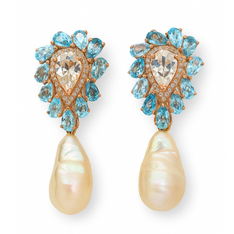 Teardrop Topaz and Baroque Pearl Earrings