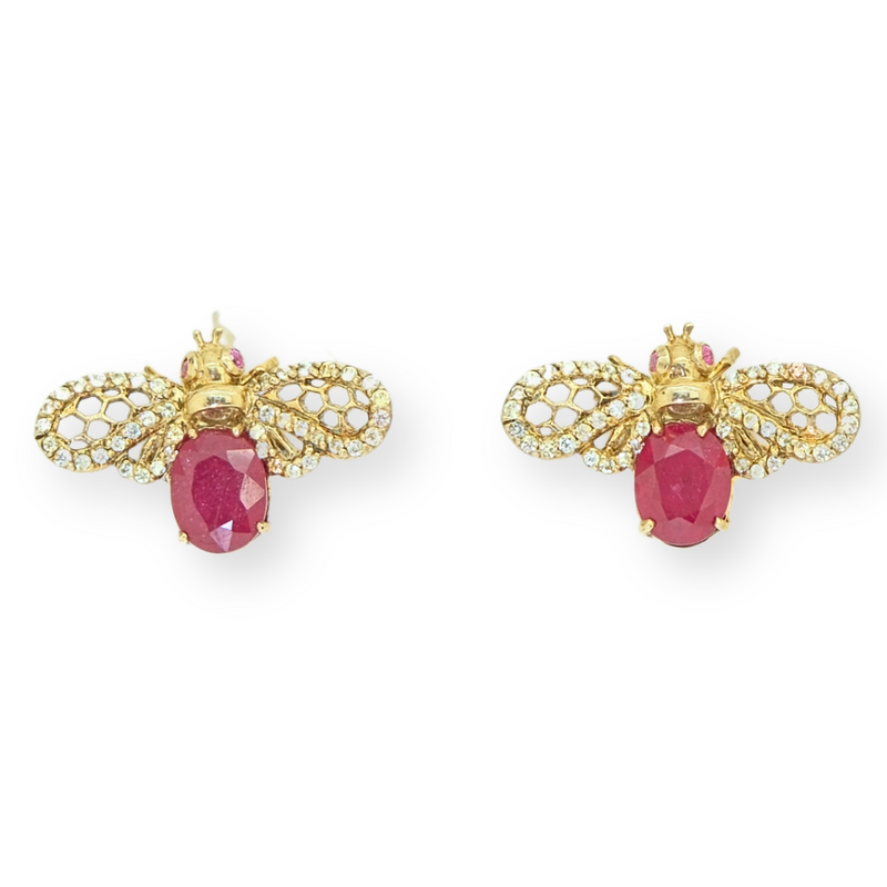Ruby and Topaz Bumble Bee Earrings
