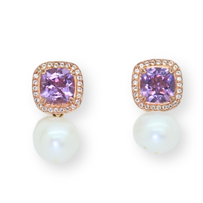Square Amethyst Topaz and Freshwater Pearl Earrings