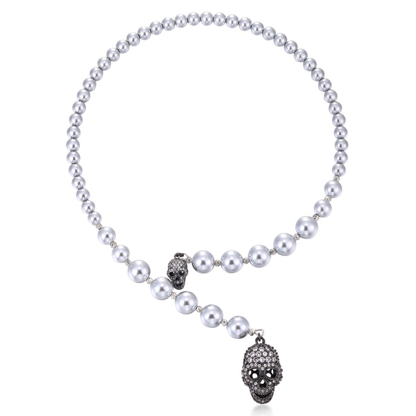 Wraparound Skull Faux Pearl Necklace