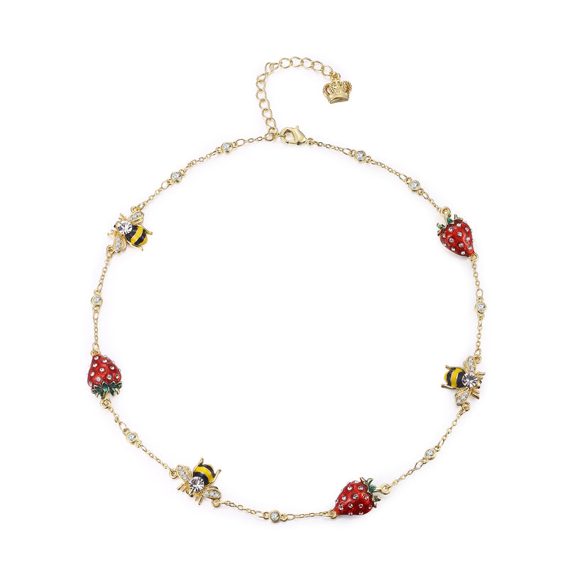 Strawberry and Bumble Bee Necklace