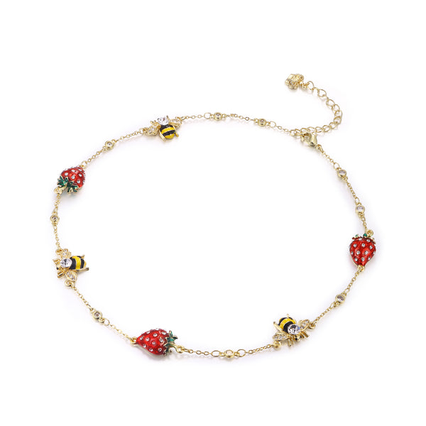 Strawberry and Bumble Bee Necklace