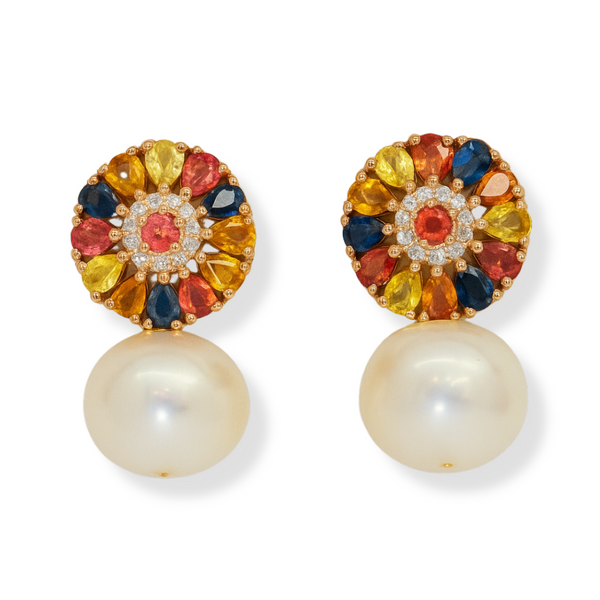 Multi Sapphire and Freshwater Pearl Earrings