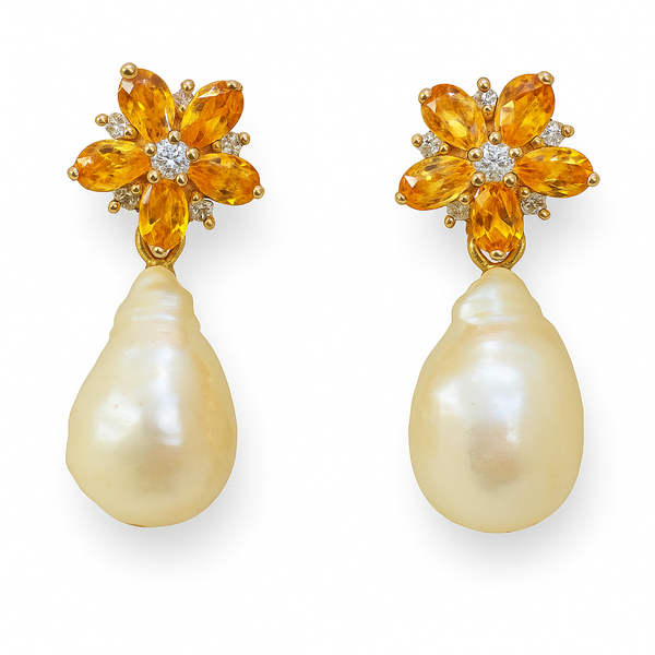Citrine and Baroque Pearl Earrings