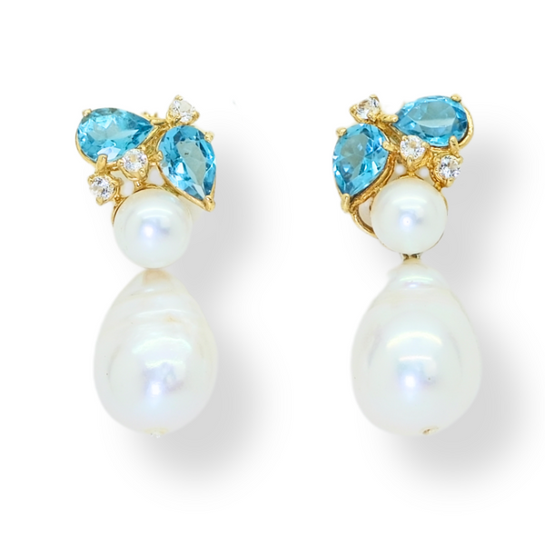 Topaz and Baroque Pearl Drop Earrings