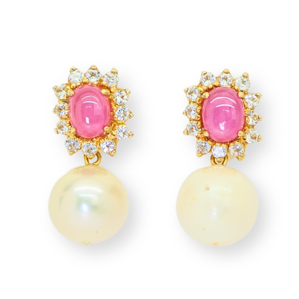 Ruby Topaz and Freshwater Pearl Earrings