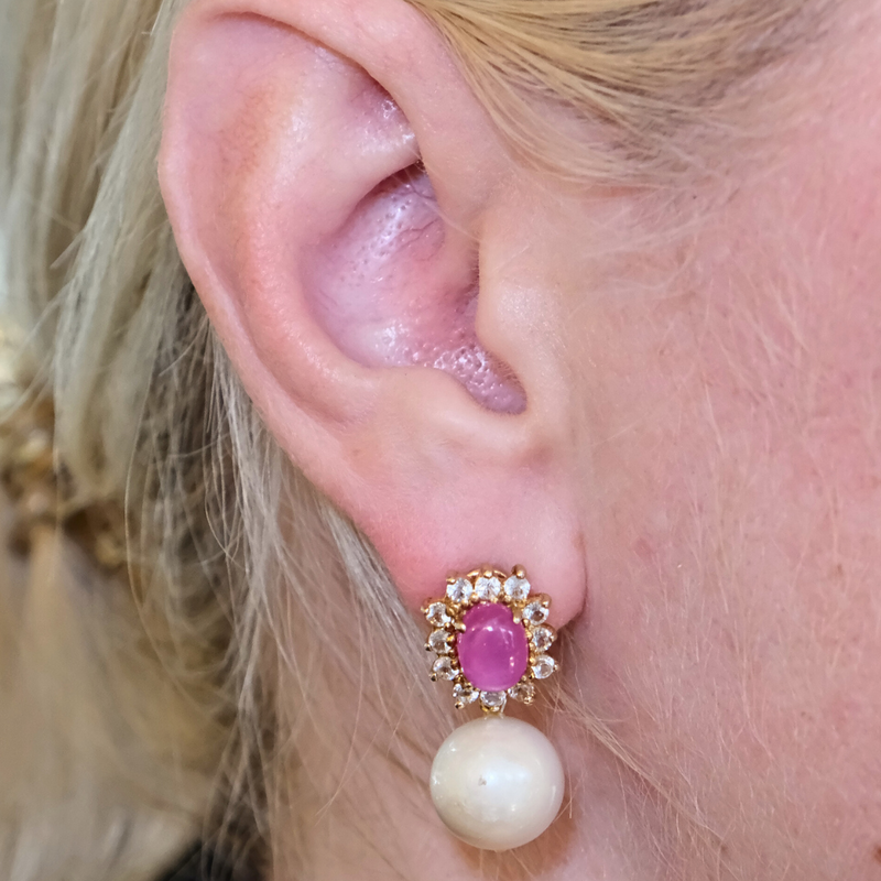 Ruby Topaz and Freshwater Pearl Earrings