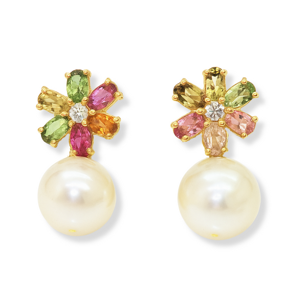 Soft Tone Tourmaline and Freshwater Pearl Earrings
