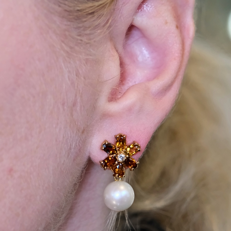 Earth Tone Tourmaline and Freshwater Pearl Earrings