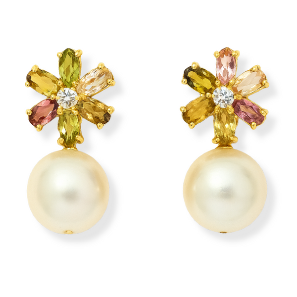 Pastel Tourmaline and Freshwater Pearl Earrings