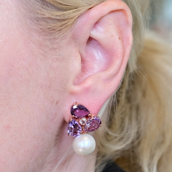 Triangle Amethyst and Freshwater Pearl Earrings