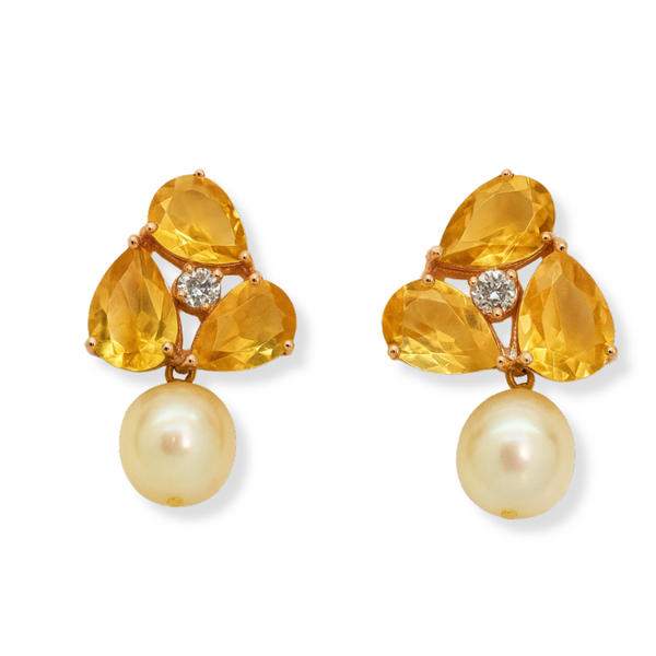 Teardrop Citrine Trio and Baroque Pearl Earrings