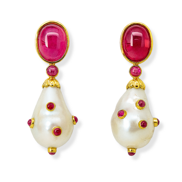 Ruby and Drop Baroque Pearl Earrings