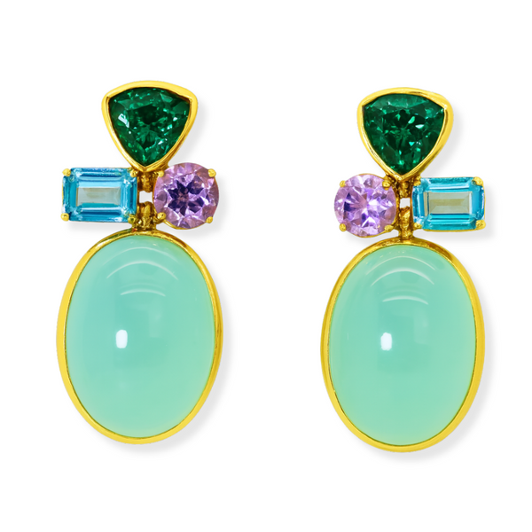 Prehnite Garnet Topaz and Amethyst Earrings