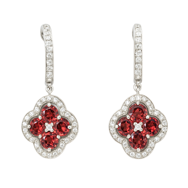 Floral Garnet and Zircon Hoop Earrings