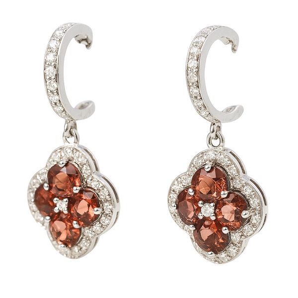 Floral Garnet and Zircon Hoop Earrings