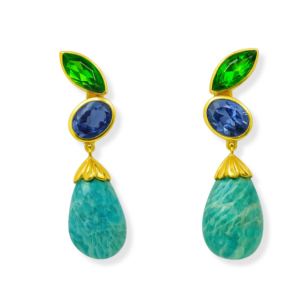 Iolite Quartz and Turquoise Earrings