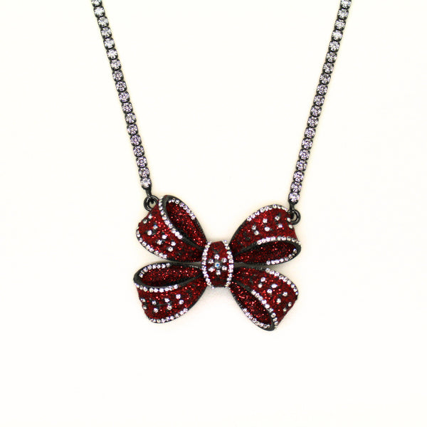 Crystal Lined Bow Necklace