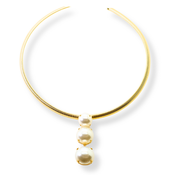 Triple Faux Pearl Snake Chain Necklace