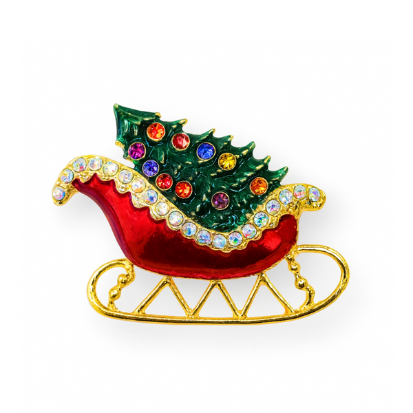 Festive Christmas Sleigh Brooch
