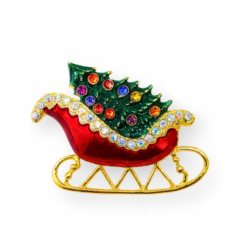 Festive Christmas Sleigh Brooch