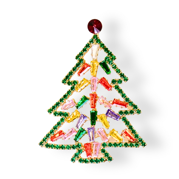 Baguette Crystal Christmas Tree Brooch