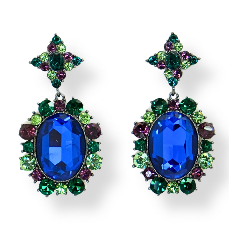Elaborate Crystal Oval Earrings