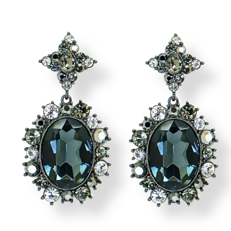 Elaborate Crystal Oval Earrings