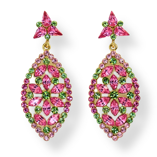 Multi Leaf Crystal Drop Earrings