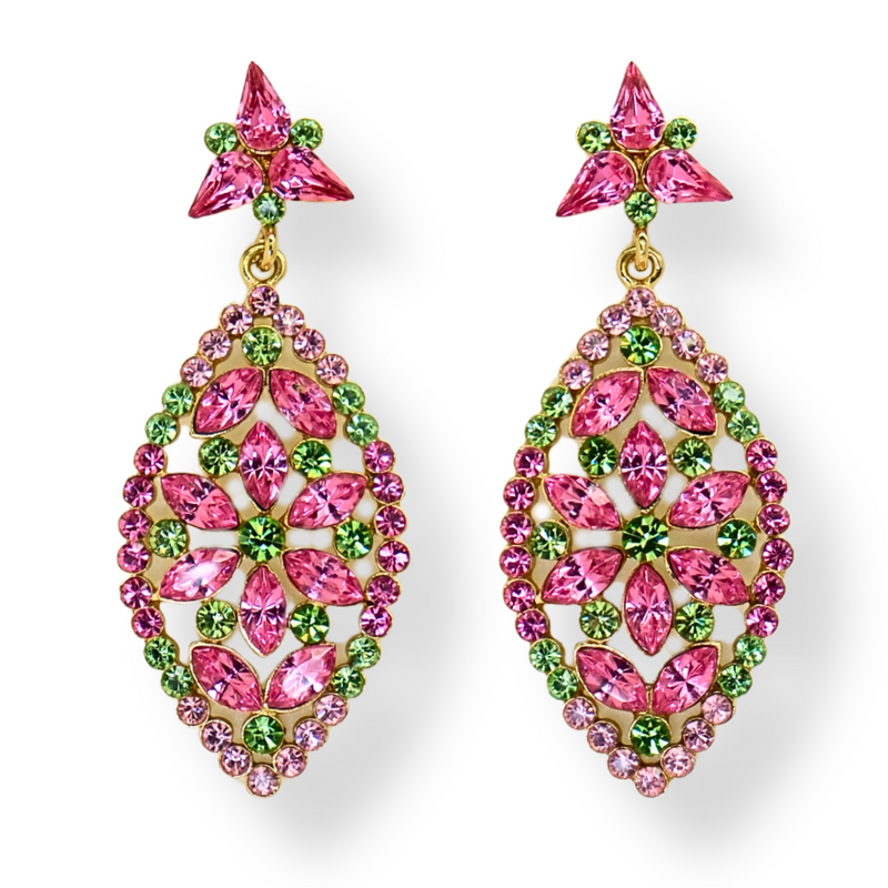 Multi Leaf Crystal Drop Earrings