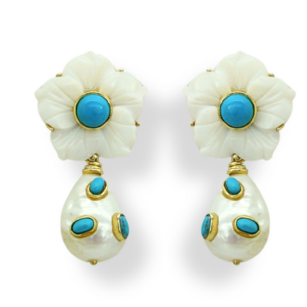 Shell Flower and Baroque Pearl Earrings
