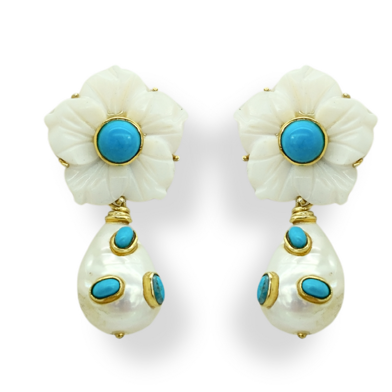 Shell Flower and Baroque Pearl Earrings