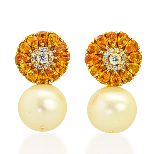 Yellow Sapphire and Freshwater Pearl Earrings