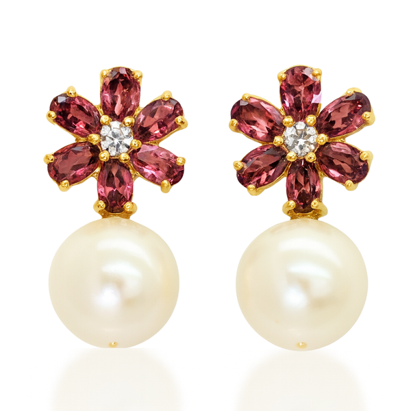 Floral Purple Tourmaline and Freshwater Pearl Earrings