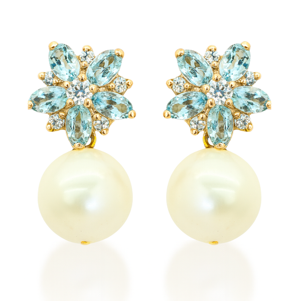 Topaz Flowers and Freshwater Pearl Earrings
