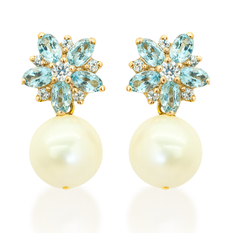 Topaz Flowers and Freshwater Pearl Earrings