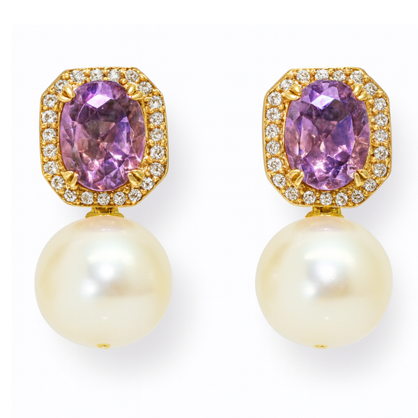 Rectangle Amethyst Topaz and Freshwater Pearl Earrings