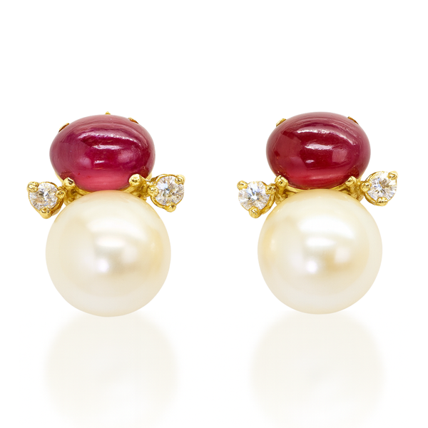 Ruby Topaz and Freshwater Pearl Earrings