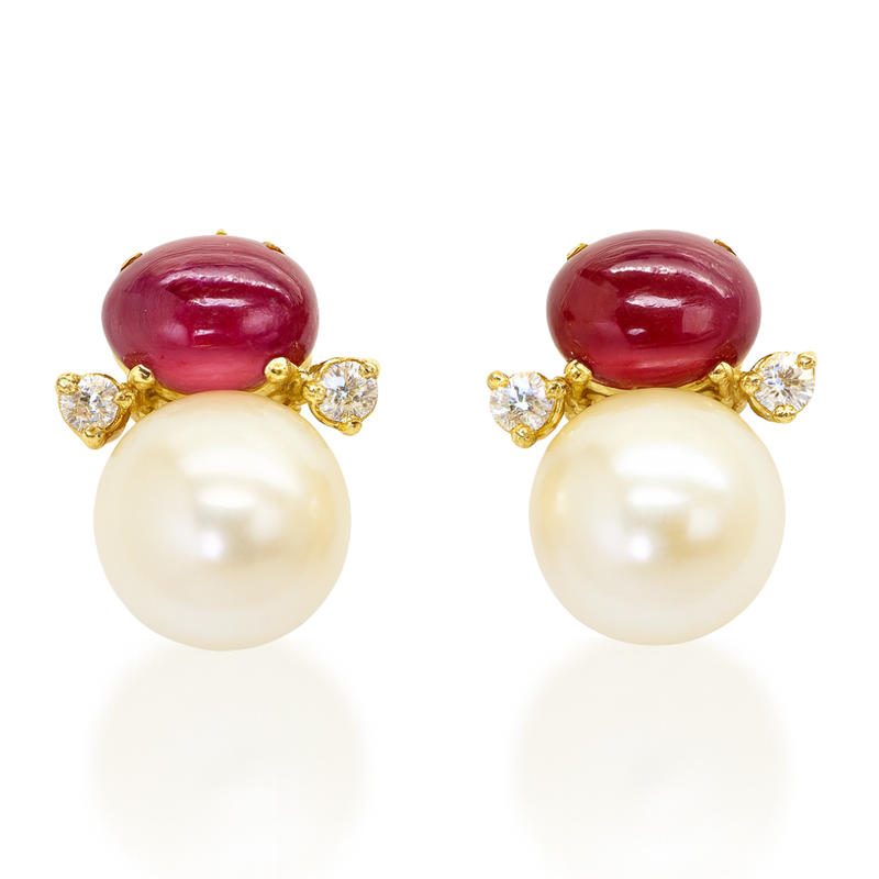 Ruby Topaz and Freshwater Pearl Earrings