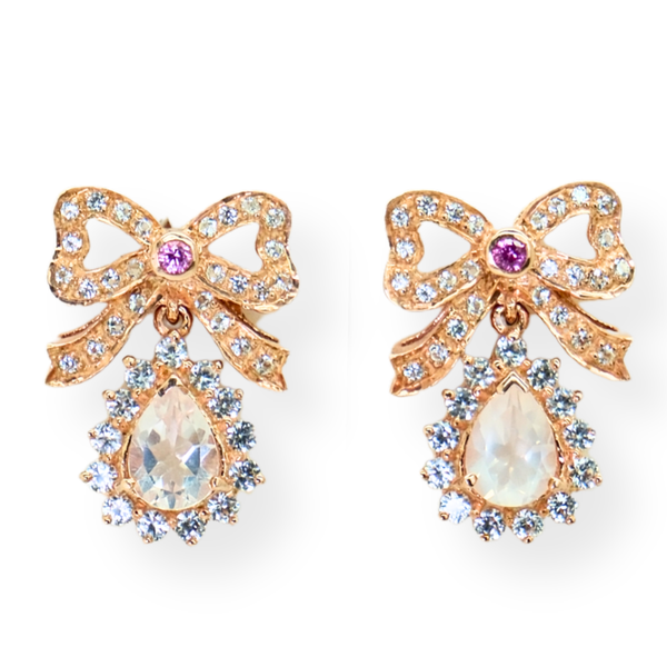 Rose and White Quartz Bow Earrings