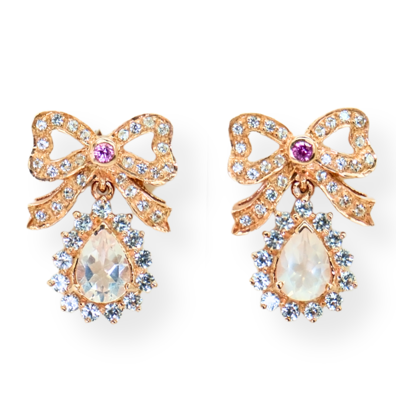 Rose and White Quartz Bow Earrings