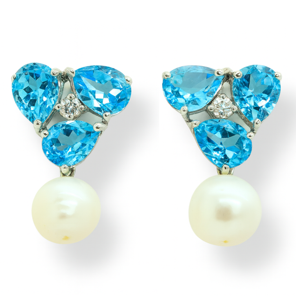 Trio Topaz and Freshwater Pearl Earrings