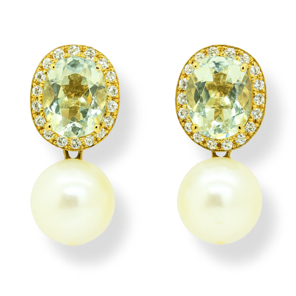 Green Amethyst Topaz and Freshwater Pearl Earrings