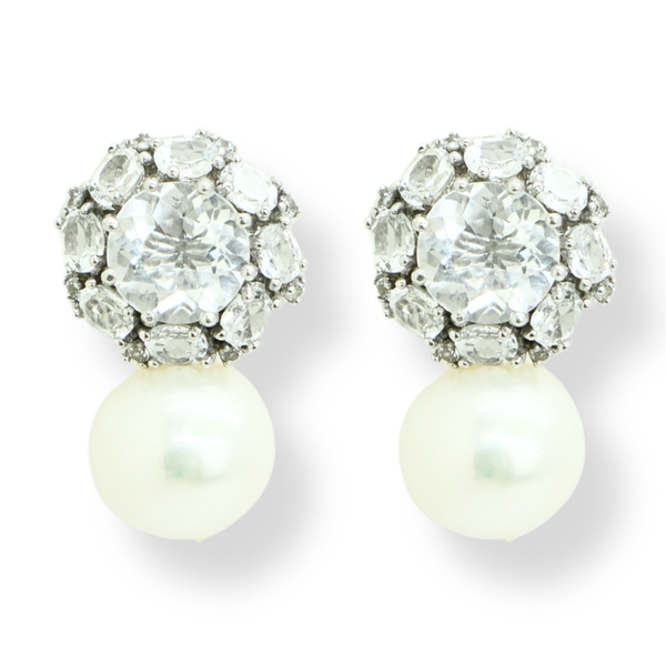 White Topaz and Freshwater Pearl Earrings