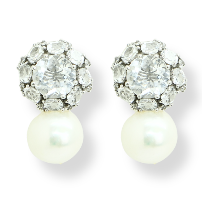 White Topaz and Freshwater Pearl Earrings