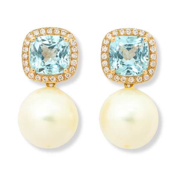 Blue and White Topaz Freshwater Pearl Earrings