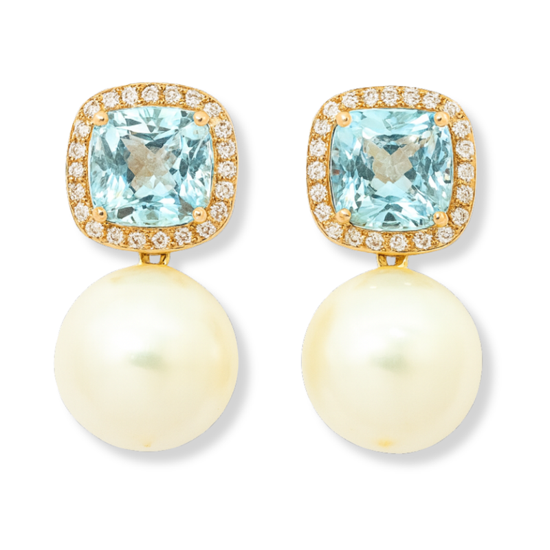 Blue and White Topaz Freshwater Pearl Earrings