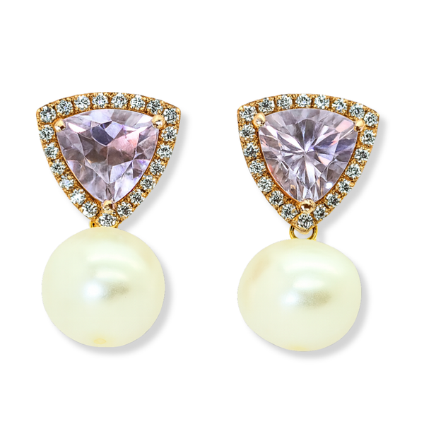 Triangle Amethyst White Topaz and Freshwater Pearl Earrings